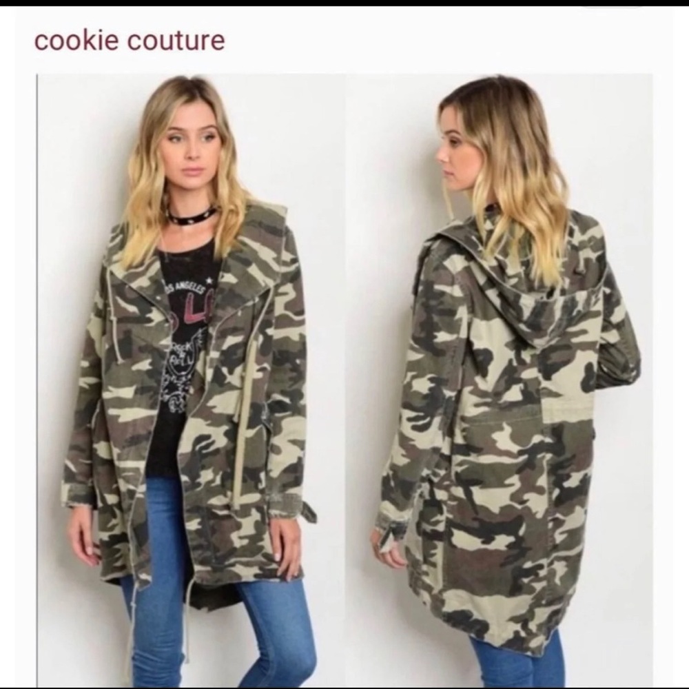 Small Cookie Couture camo distressed long jacket